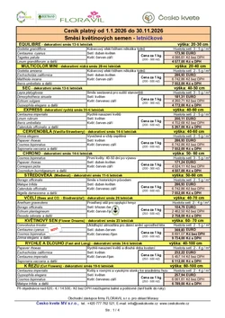 Seznam a ceník směsí květinového osiva 2026